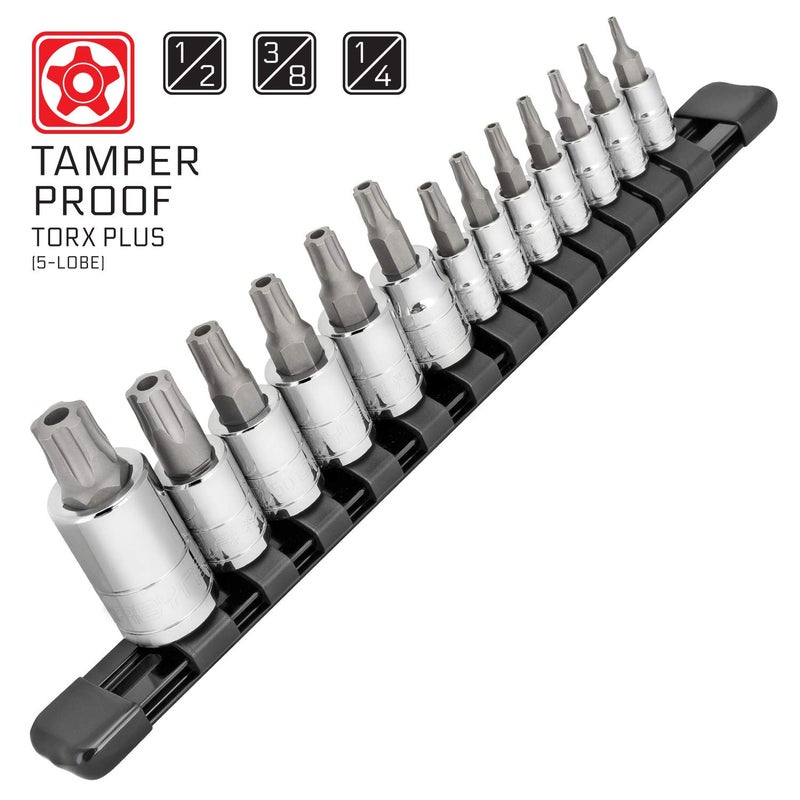 CARBYNE 13-Piece Tamper-Proof Torx Plus (aka 5 Lobe) Bit Socket Set, TPR-8/IPR-8 to TPR-60/IPR-60, S2 Steel Bits, CRV Sockets | 1/4 in., 3/8 in., & 1/2 in. Drive - Image 2
